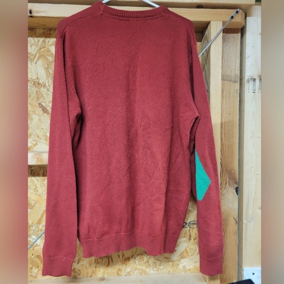 VOLCOM “Beer” Holiday Sweater Ugly Christmas Stripe Sweater Red/ Burgundy Green - Picture 3 of 4